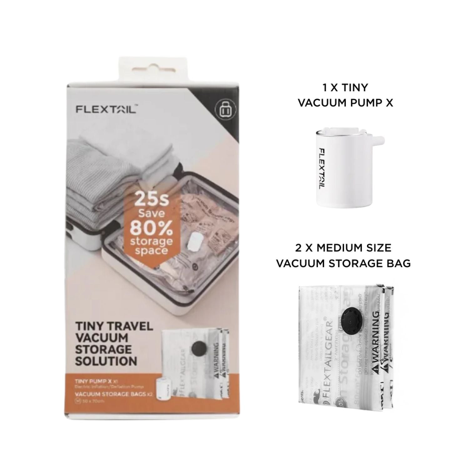 Flextail Bundle Set (Tiny Pump X (White) + 2 Medium Size Vacuum Storage Bag)