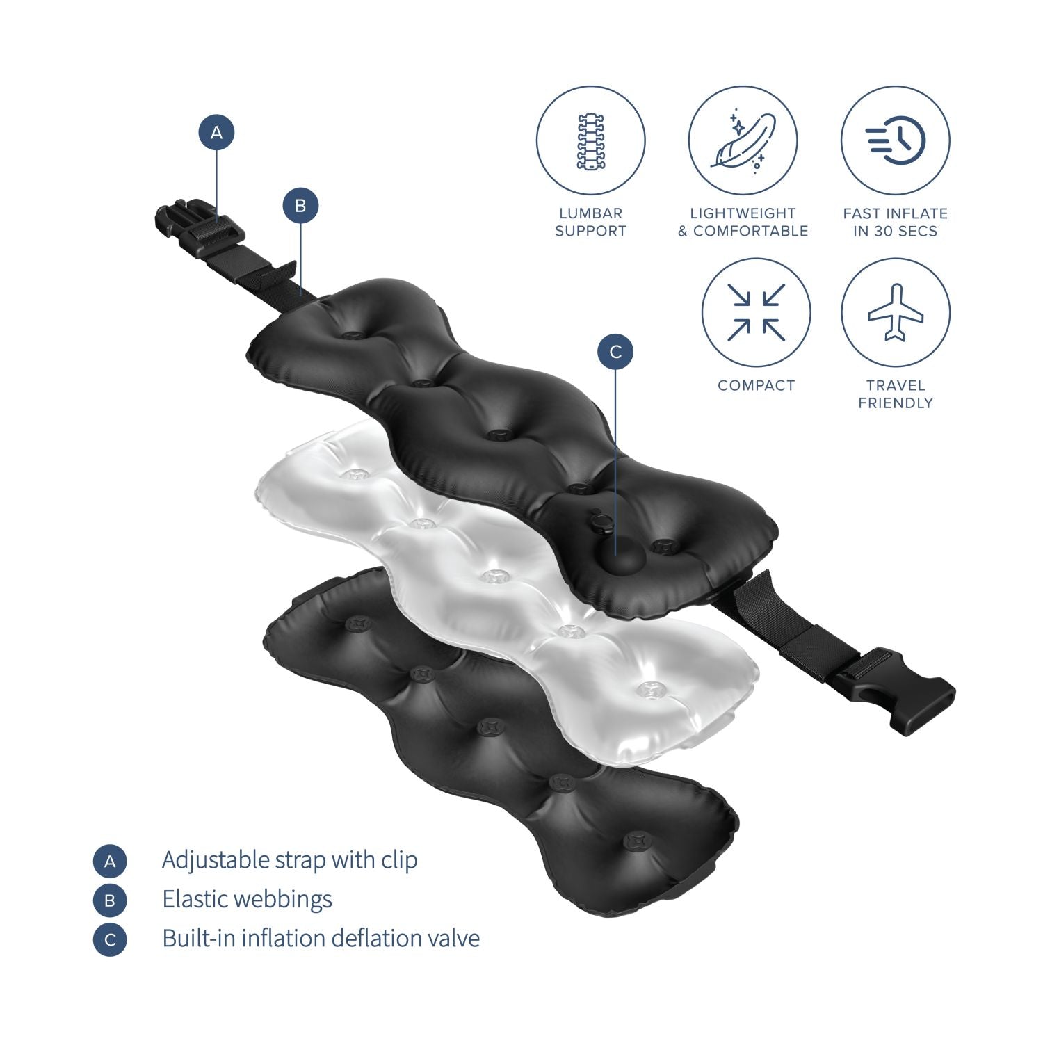 Crossing Inflatable Air Pump Lumbar Back Support Travel Pillow