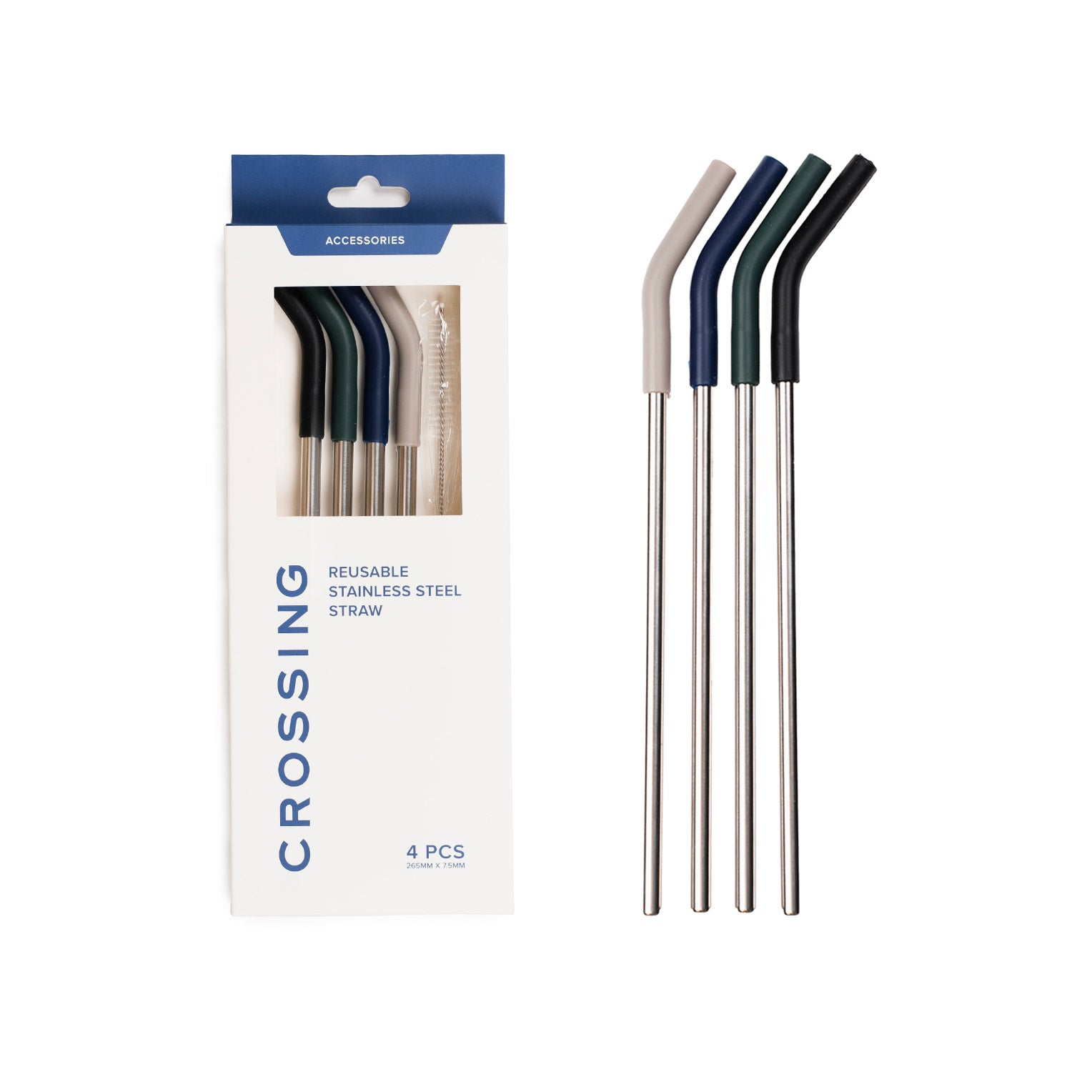 Crossing Reusable Stainless Steel Straw 4-Pc Set