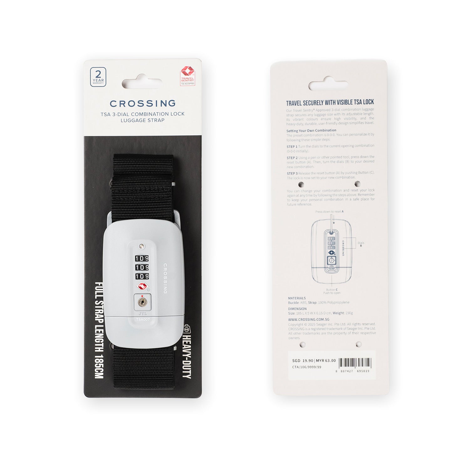Crossing TSA 3-Dial Combination Lock Luggage Strap