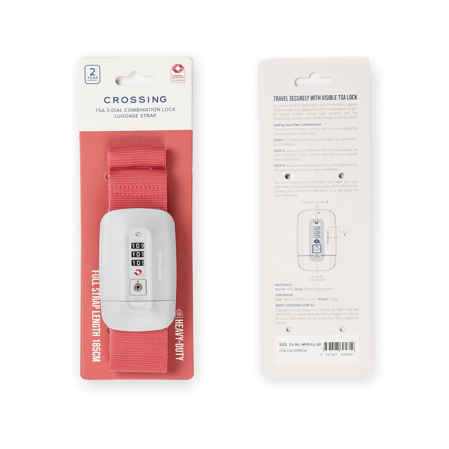 Crossing TSA 3-Dial Combination Lock Luggage Strap