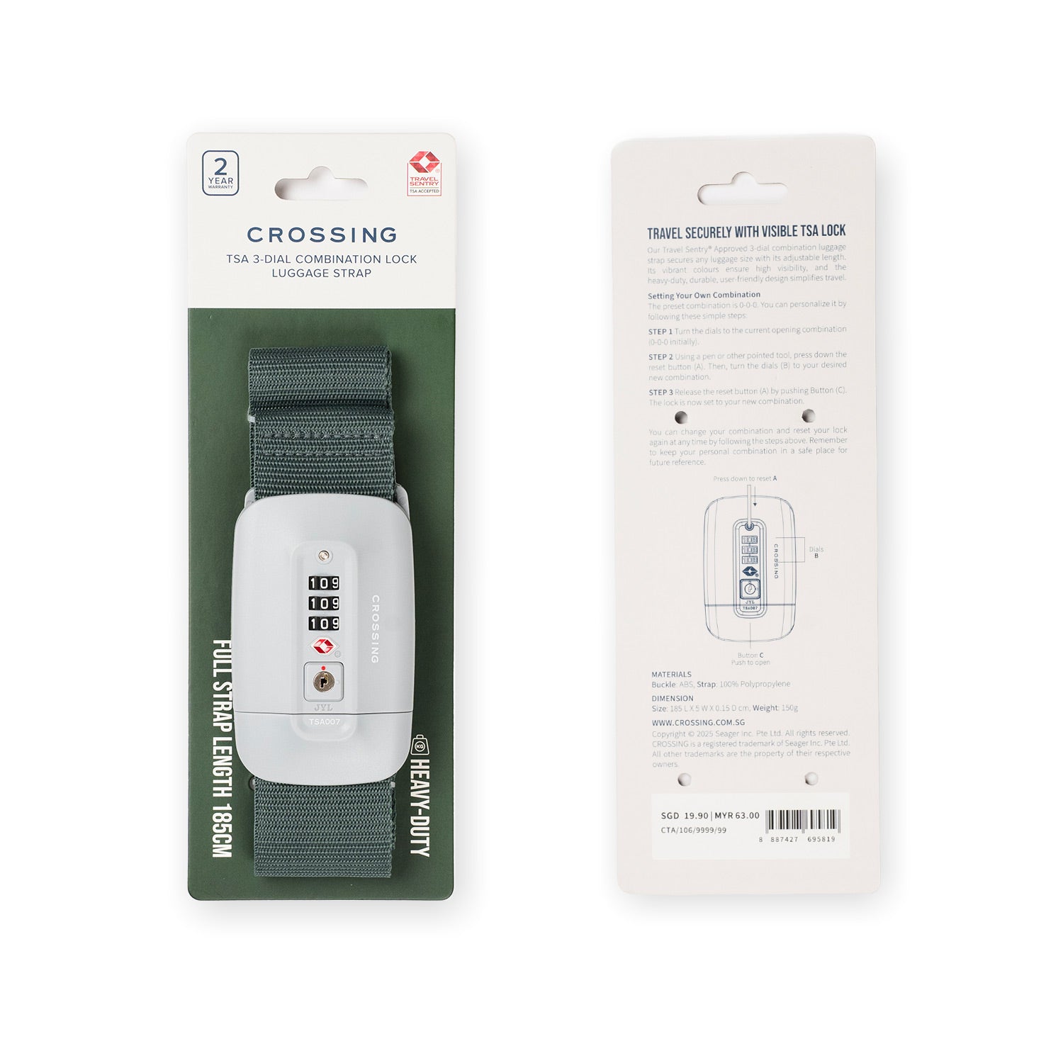Crossing TSA 3-Dial Combination Lock Luggage Strap