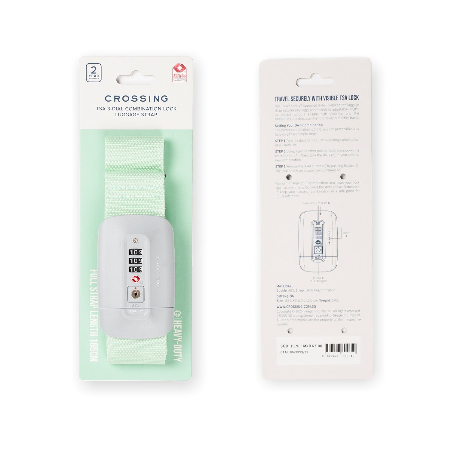 Crossing TSA 3-Dial Combination Lock Luggage Strap