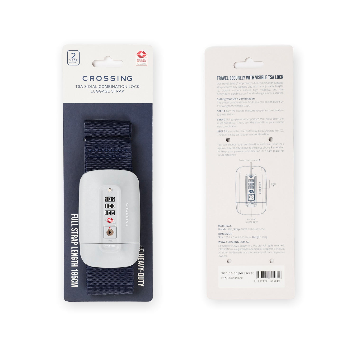 Crossing TSA 3-Dial Combination Lock Luggage Strap