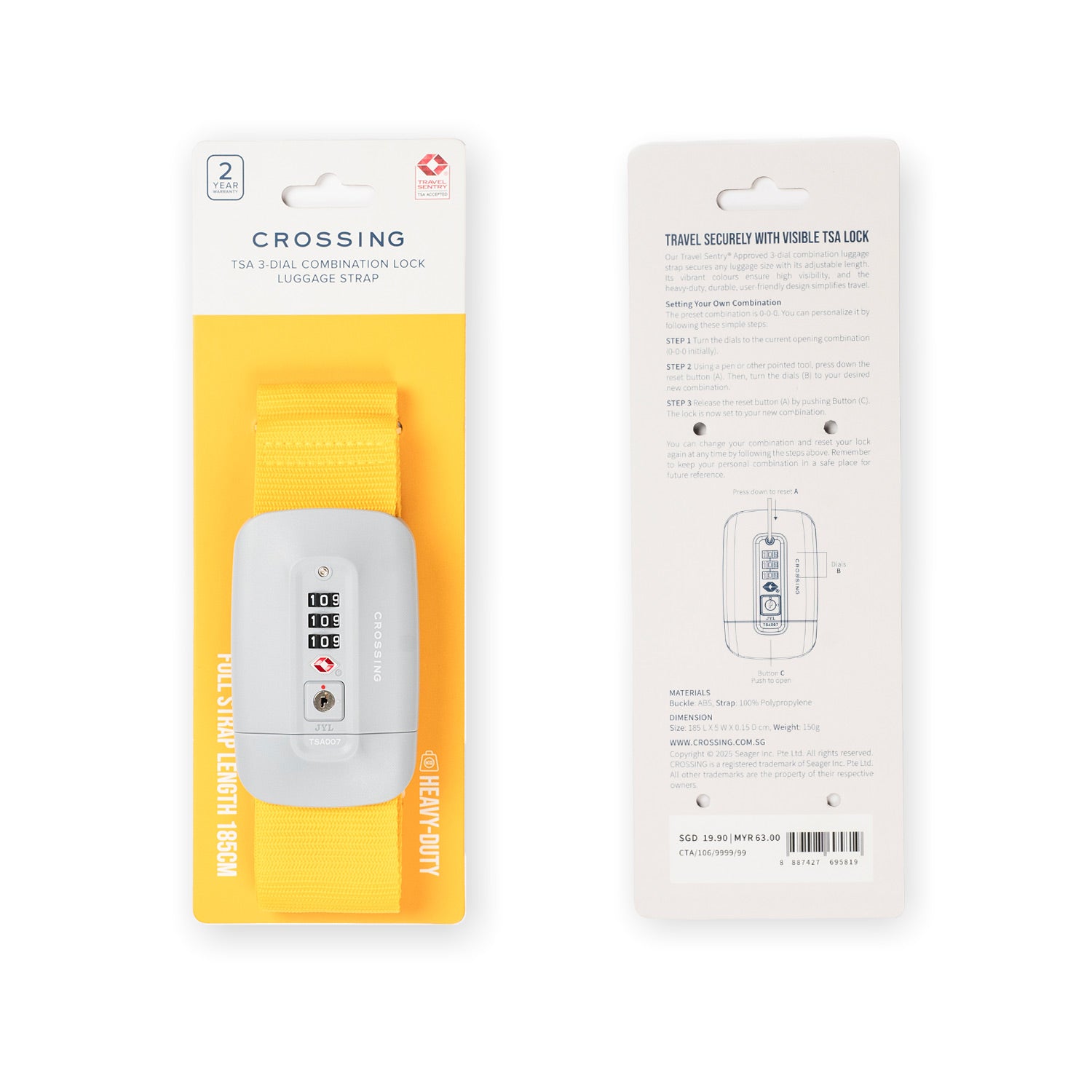 Crossing TSA 3-Dial Combination Lock Luggage Strap