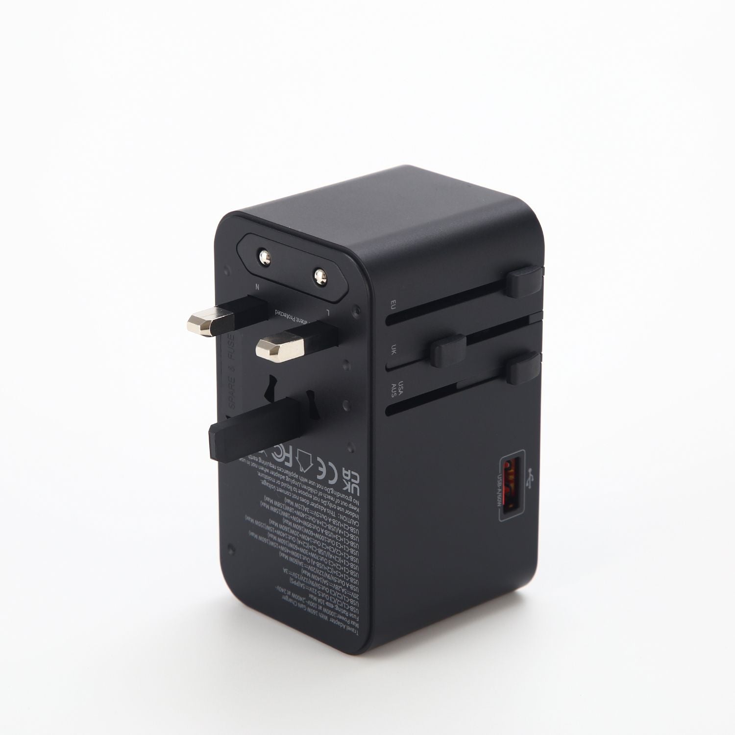 Crossing World Travel Adaptor 160W with 1 X USB-A + 3 X USB-C with Built-In Type C Cable