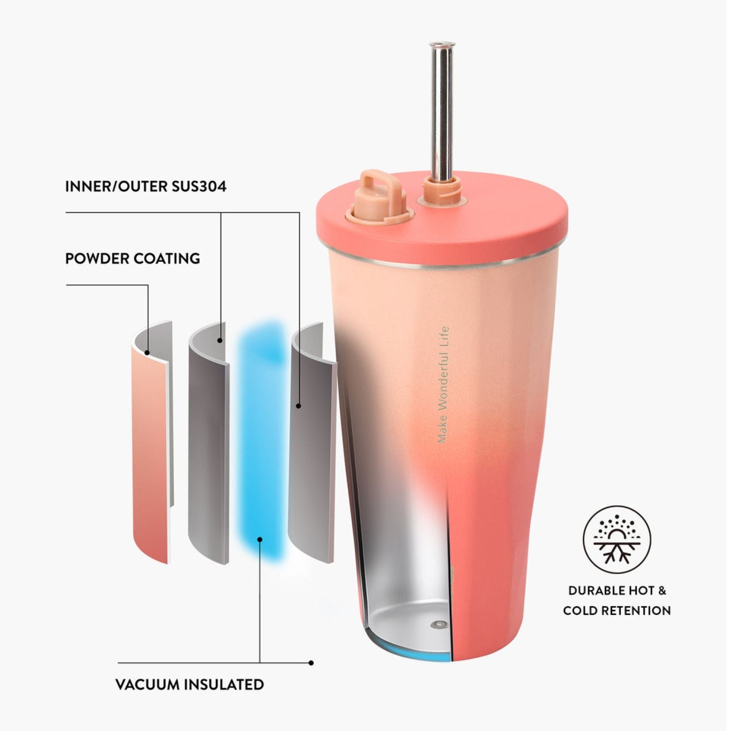 Tyeso Flaire 2.0 Retractable Straw S/S Vacuum Insulated Tumbler 600ML