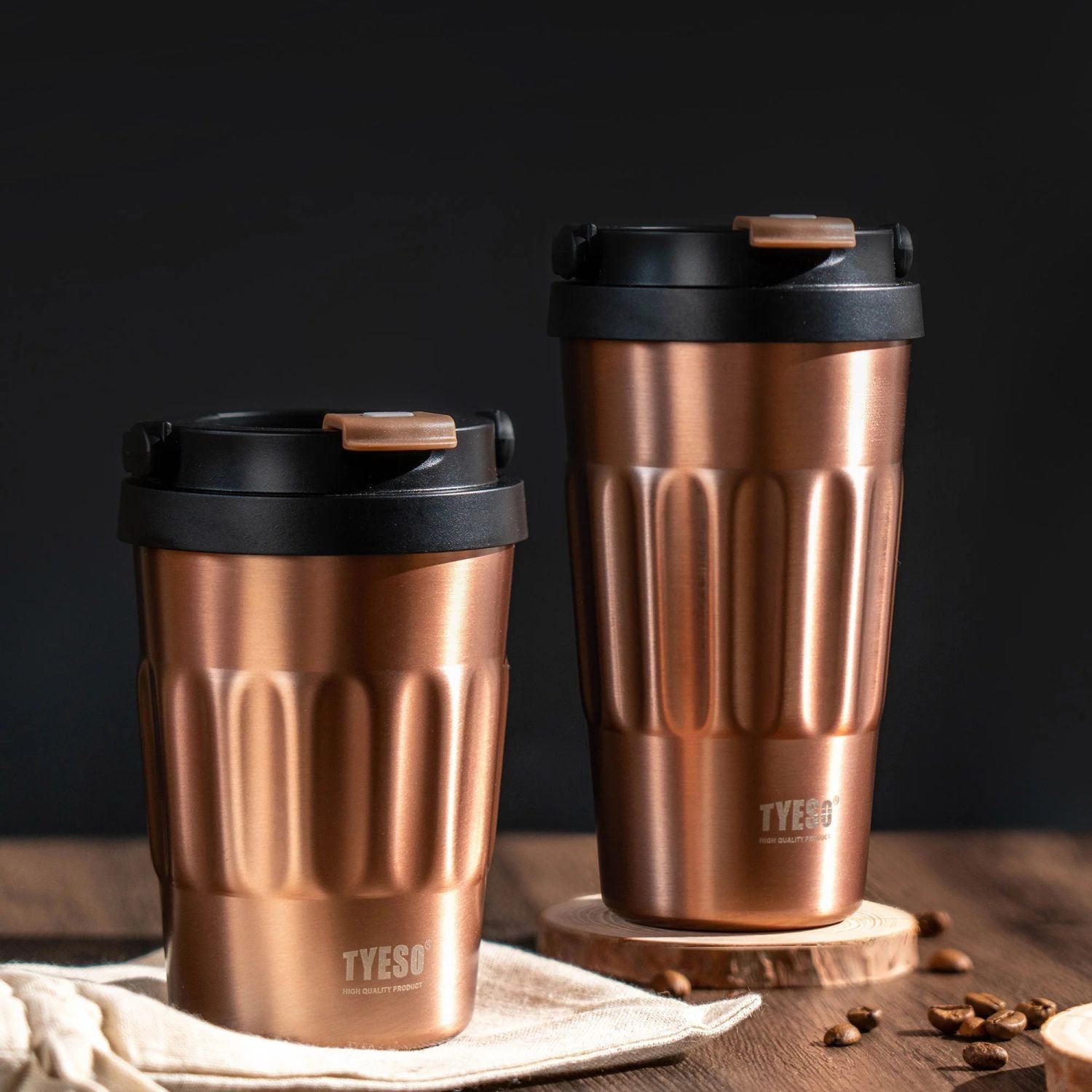 Tyeso Onyx Sipper S/S Vacuum Coffee Tumbler W Foldable Handle 400ml