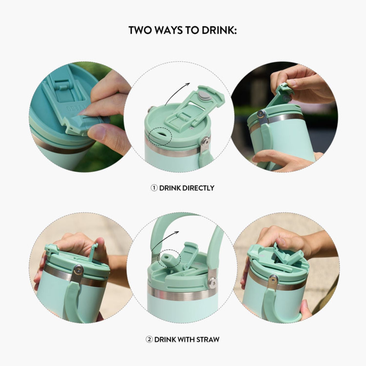 Tyeso Roam 2.0 Leakproof 2 In 1 Sip & Straw Lid S/S Vacuum Insulated Tumbler With Handle 900ML