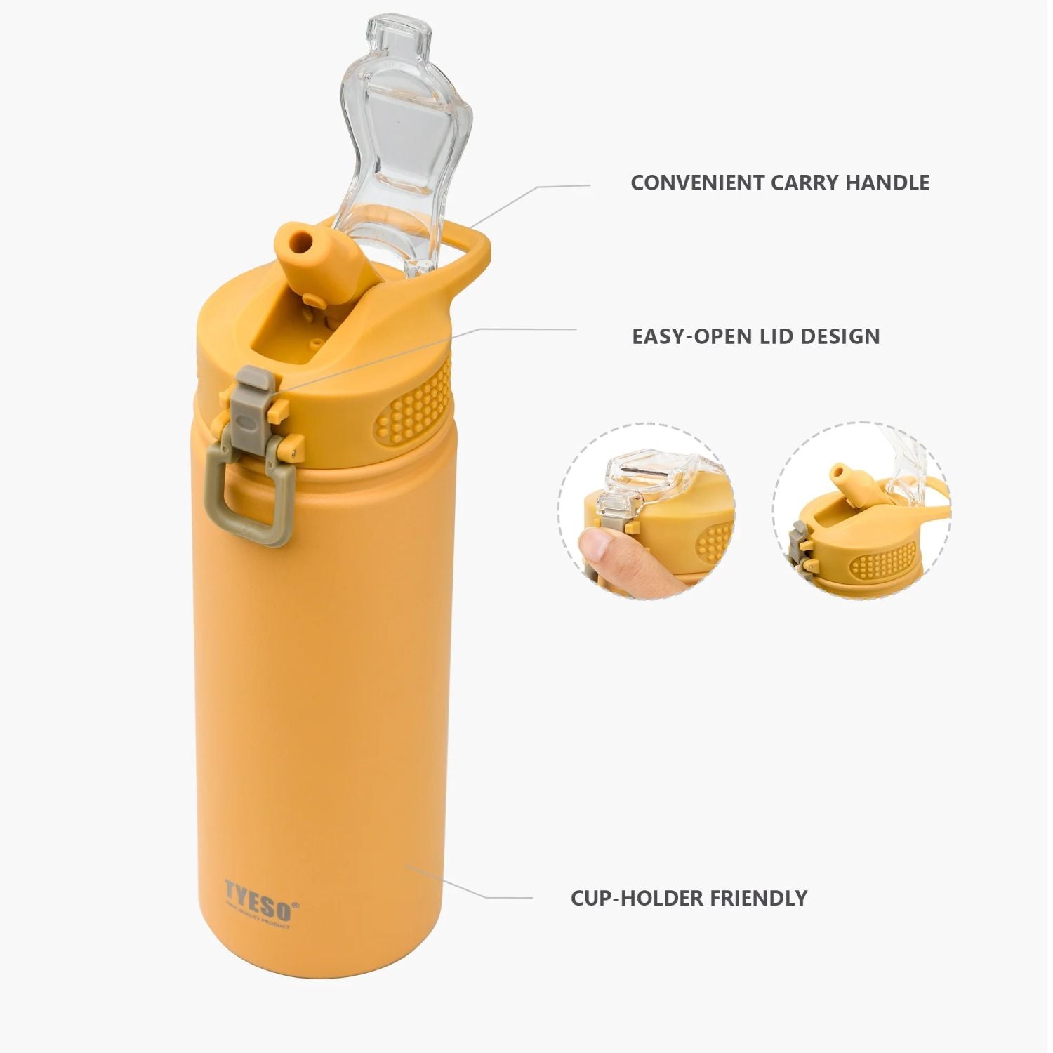 Tyeso Wander Lockable One Press Straw Flip Lid S/S Vacuum Insulated Bottle With Handle 600ml