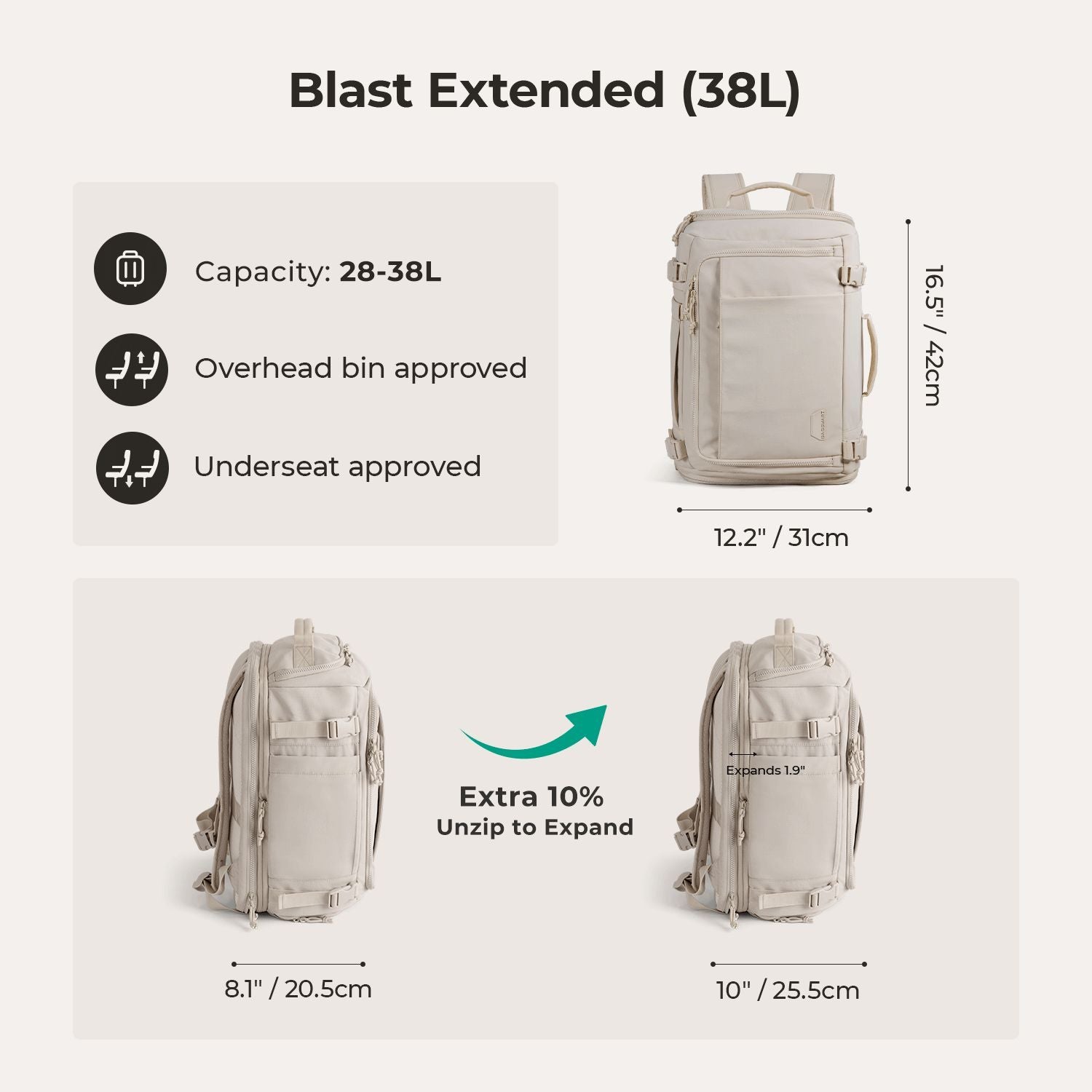 Bagsmart Blast Quick Access Carry On Travel Backpack Extended 38L