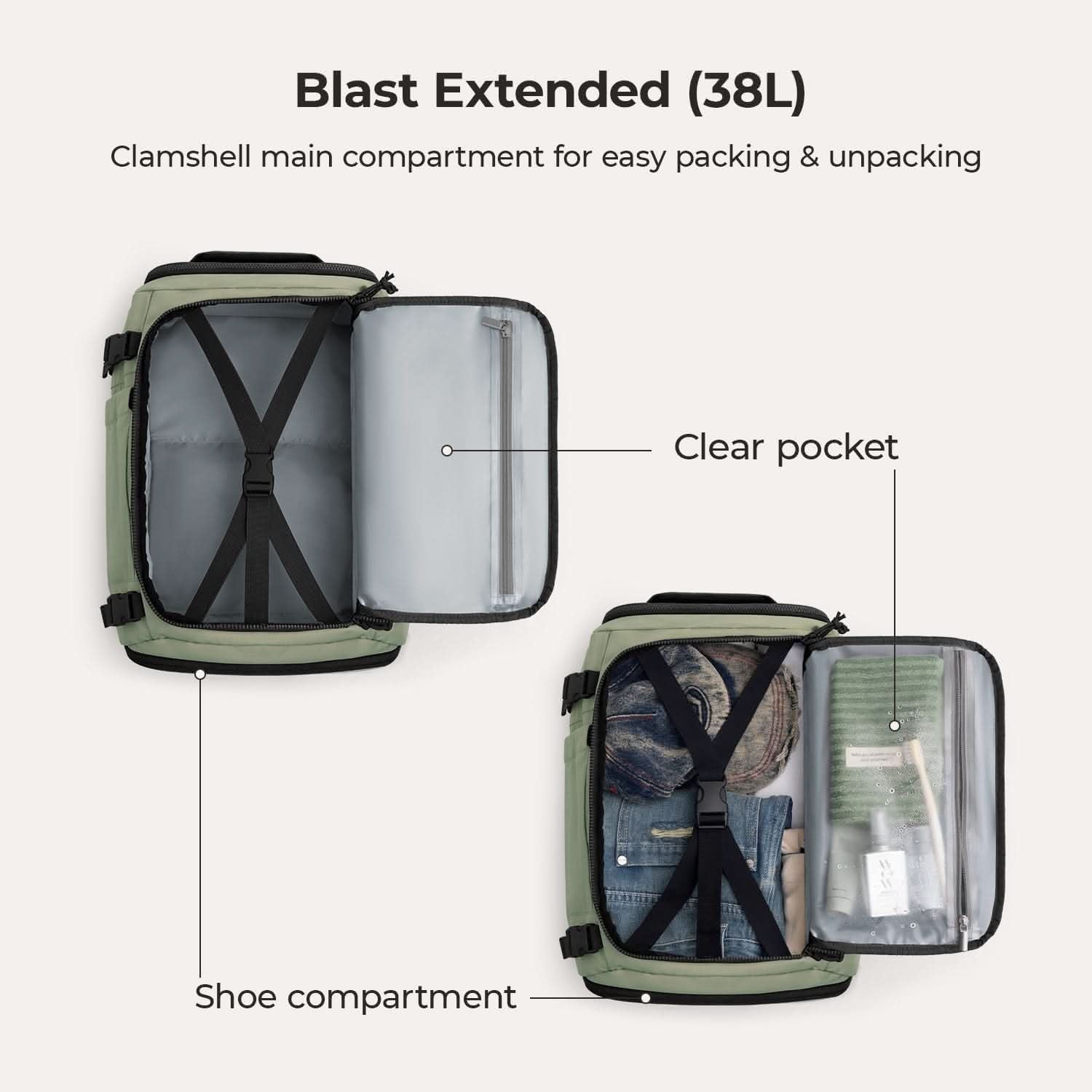 Bagsmart Blast Quick Access Carry On Travel Backpack Extended 38L