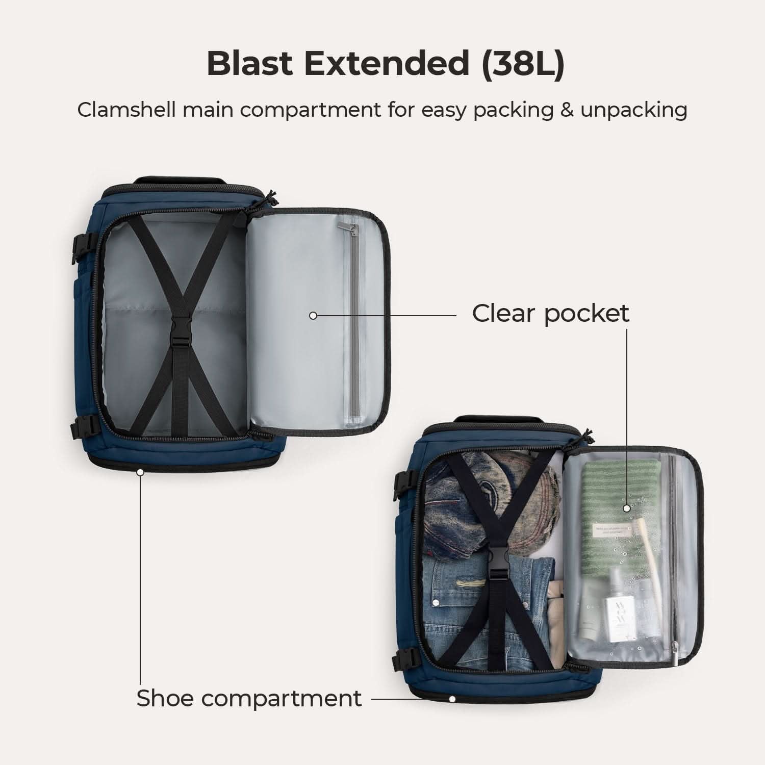 Bagsmart Blast Quick Access Carry On Travel Backpack Extended 38L