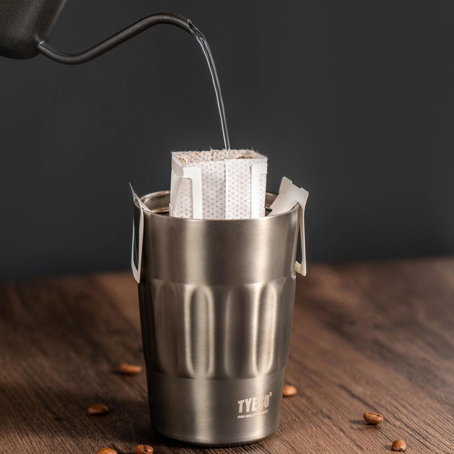 Tyeso Onyx Sipper S/S Vacuum Coffee Tumbler W Foldable Handle 400ml